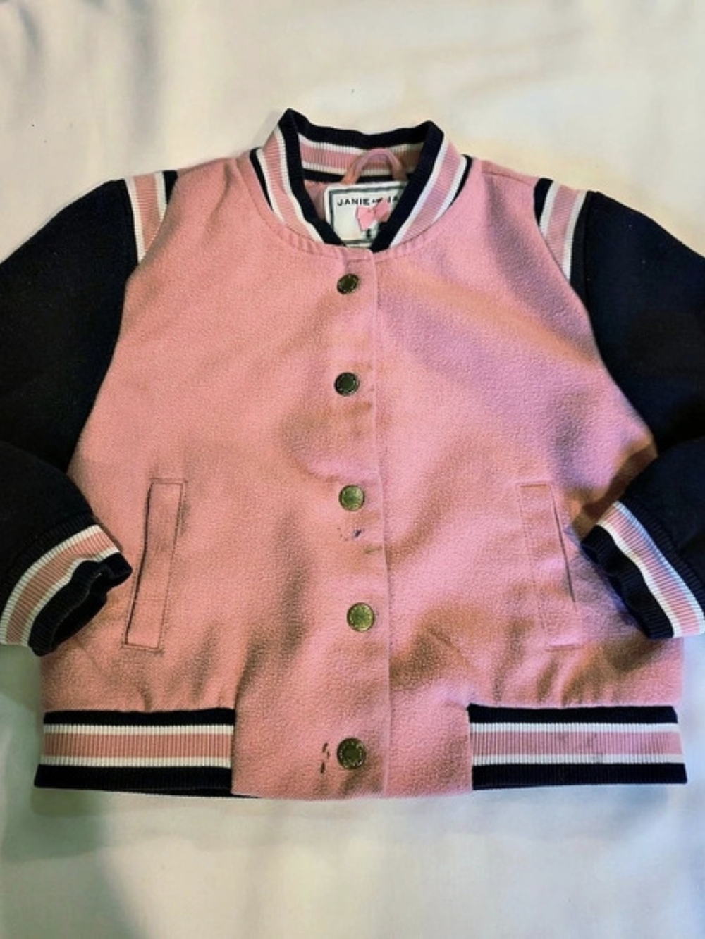 Janie and Jack Girls Size 3T Pink & Navy Varsity Jacket